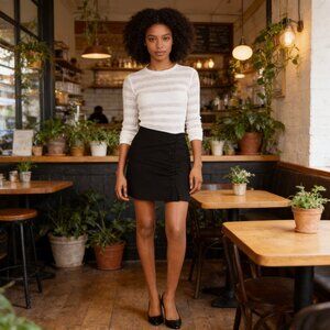 1.STATE Ruched-Front Mini Skirt, Size 12/Black